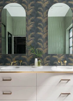 Advantage Kitchen & Bath Rattan Palm Wallpaper - Charcoal