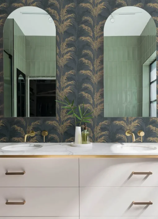 Advantage Kitchen & Bath Rattan Palm Wallpaper - Charcoal