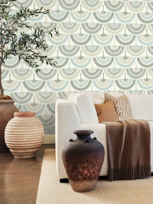 Antonina Vella Bohemian Luxe Feather & Fringe Wallpaper Cream - Blue