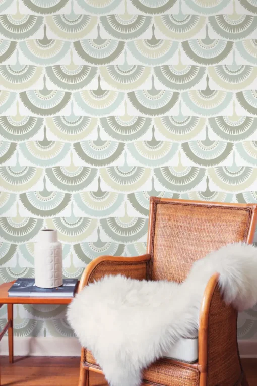 Antonina Vella Bohemian Luxe Feather & Fringe Wallpaper Cream - Blue