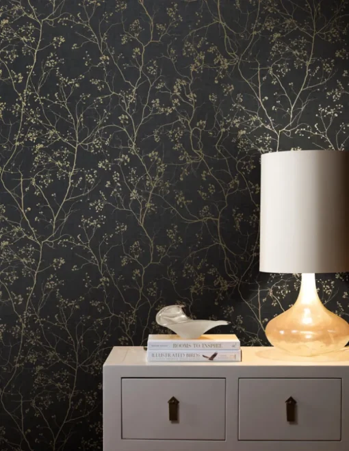 Antonina Vella Dazzling Dimensions Luminous Branches Wallpaper - Black & Gold