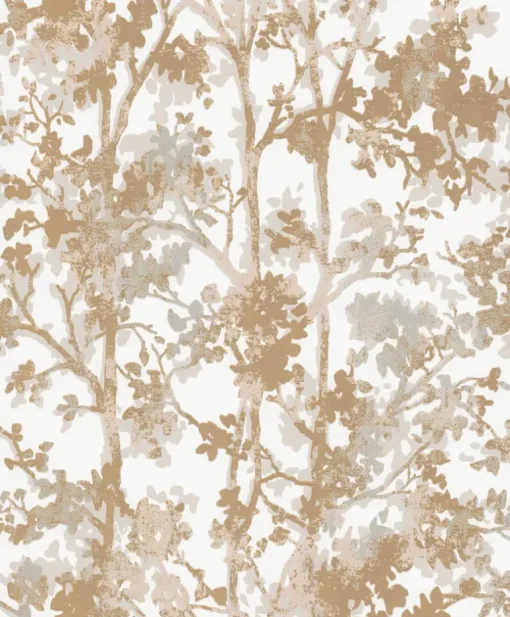 Antonina Vella Modern Metals Shimmering Foliage Wallpaper - White & Gold