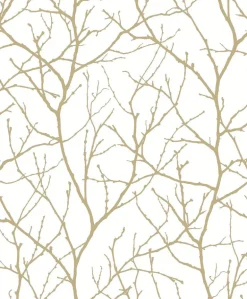 Antonina Vella Modern Metals Trees Silhouette Wallpaper - White & Gold