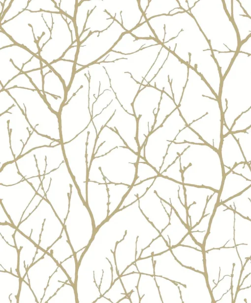 Antonina Vella Modern Metals Trees Silhouette Wallpaper - White & Gold