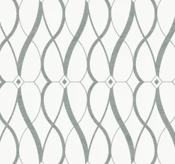 Antonina Vella Modern Metals Graceful Geo Wallpaper - White & Silver