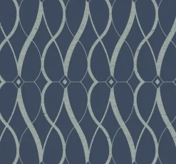 Antonina Vella Modern Metals Graceful Geo Wallpaper - Navy & Silver