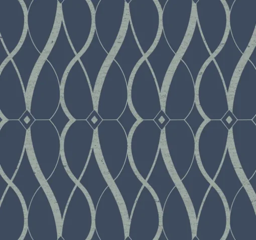 Antonina Vella Modern Metals Graceful Geo Wallpaper - Navy & Silver