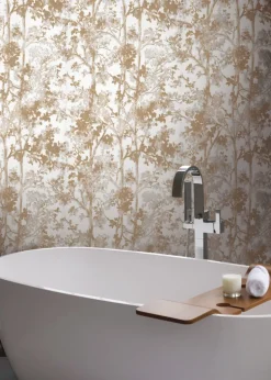 Antonina Vella Modern Metals Shimmering Foliage Wallpaper - White & Gold