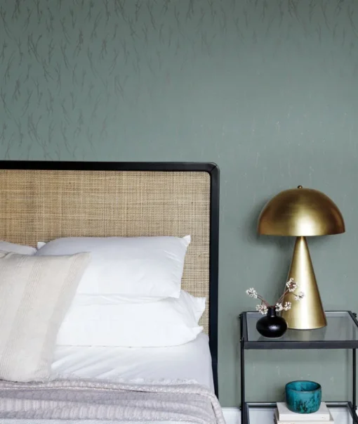 Antonina Vella Modern Metals Sprigs Wallpaper - Smokey Blue & Silver