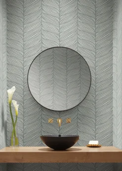 Antonina Vella Modern Metals Luminous Leaves Wallpaper - Spa & Silver