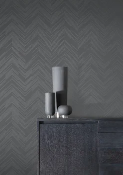 Antonina Vella Modern Metals Polished Chevron Wallpaper - Charcoal & Silver