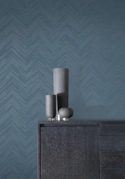 Antonina Vella Modern Metals Polished Chevron Wallpaper - Blue & Silver