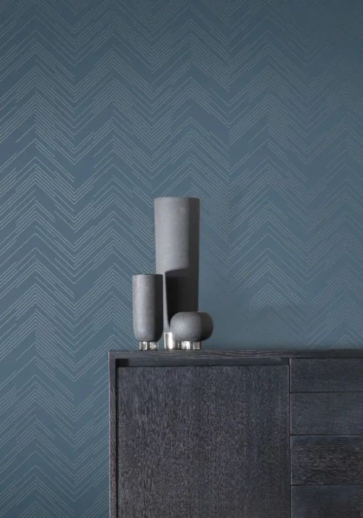 Antonina Vella Modern Metals Polished Chevron Wallpaper - Blue & Silver
