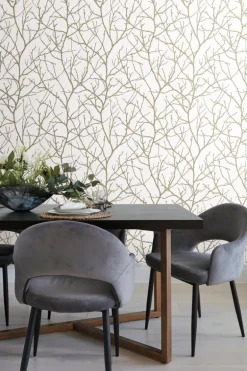 Antonina Vella Modern Metals Trees Silhouette Wallpaper - White & Gold