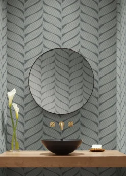 Antonina Vella Modern Metals Luminous Leaves Wallpaper - Charcoal & Silver