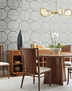 Antonina Vella Modern Metals Sun Circles Wallpaper - Fog & Silver