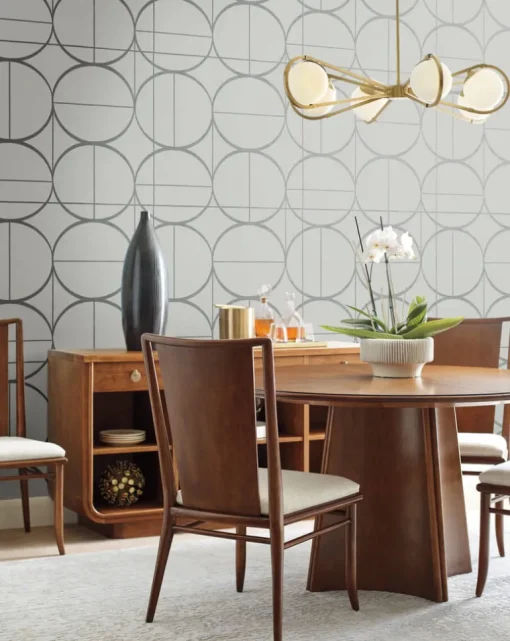 Antonina Vella Modern Metals Sun Circles Wallpaper - Fog & Silver