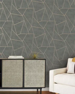 Antonina Vella Modern Metals Nazca Wallpaper - Dark Grey & Gold