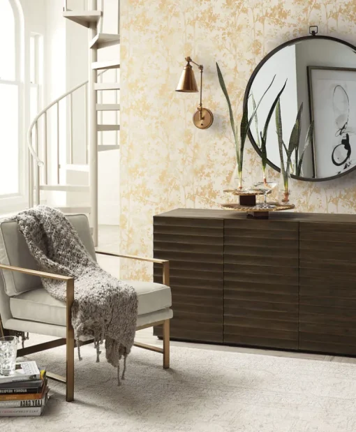 Antonina Vella Modern Metals Shimmering Foliage Wallpaper - Almond & Gold