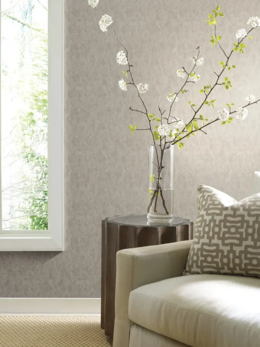 Antonina Vella Modern Metals Shimmering Patina Wallpaper - Silver on Grey