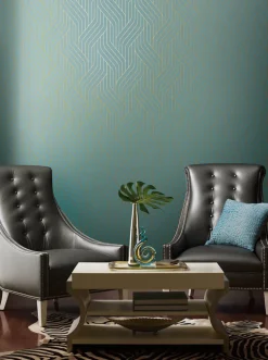 Antonina Vella Modern Metals Ebb And Flow Wallpaper - Blue & Gold