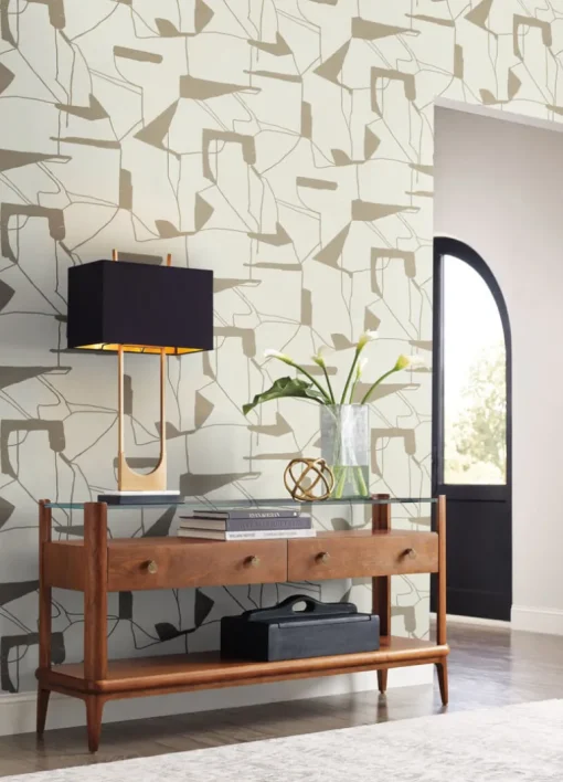 Antonina Vella Modern Metals Abstract Geo Wallpaper - Cream & Gold