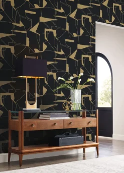 Antonina Vella Modern Metals Abstract Geo Wallpaper - Black & Gold