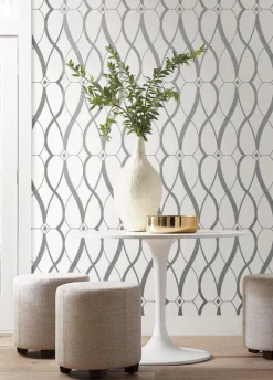 Antonina Vella Modern Metals Graceful Geo Wallpaper - White & Silver