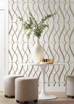 Antonina Vella Modern Metals Graceful Geo Wallpaper - Cream & Gold