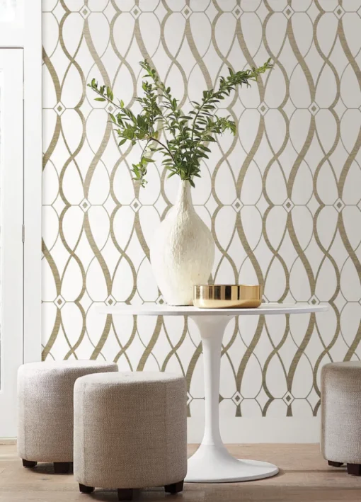 Antonina Vella Modern Metals Graceful Geo Wallpaper - Cream & Gold