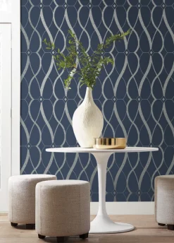 Antonina Vella Modern Metals Graceful Geo Wallpaper - Navy & Silver