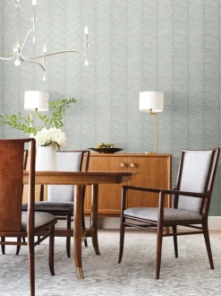 Antonina Vella Modern Metals Luminous Leaves Wallpaper - Spa & Silver