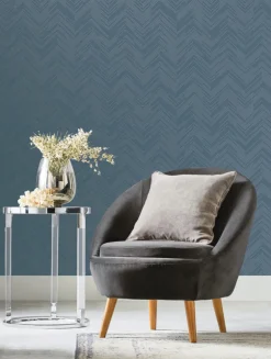Antonina Vella Modern Metals Polished Chevron Wallpaper - Blue & Silver