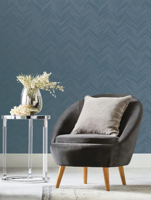 Antonina Vella Modern Metals Polished Chevron Wallpaper - Blue & Silver