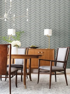 Antonina Vella Modern Metals Luminous Leaves Wallpaper - Charcoal & Silver