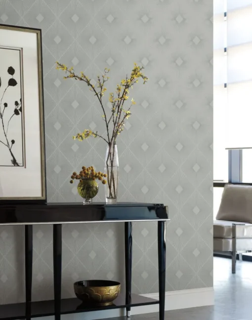 Antonina Vella Modern Metals Harlowe Wallpaper - Light Grey & Silver