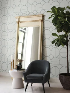 Antonina Vella Modern Metals Sun Circles Wallpaper - Fog & Silver