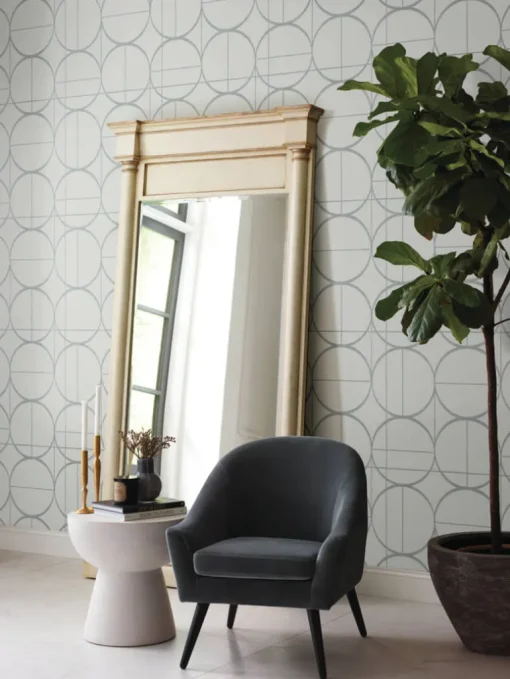 Antonina Vella Modern Metals Sun Circles Wallpaper - Fog & Silver