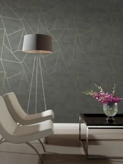 Antonina Vella Modern Metals Nazca Wallpaper - Dark Grey & Gold