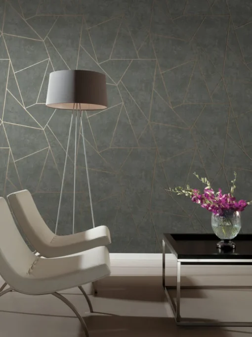 Antonina Vella Modern Metals Nazca Wallpaper - Dark Grey & Gold
