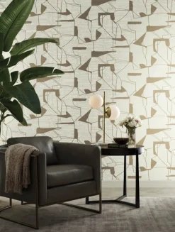 Antonina Vella Modern Metals Abstract Geo Wallpaper - Cream & Gold
