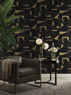 Antonina Vella Modern Metals Abstract Geo Wallpaper - Black & Gold