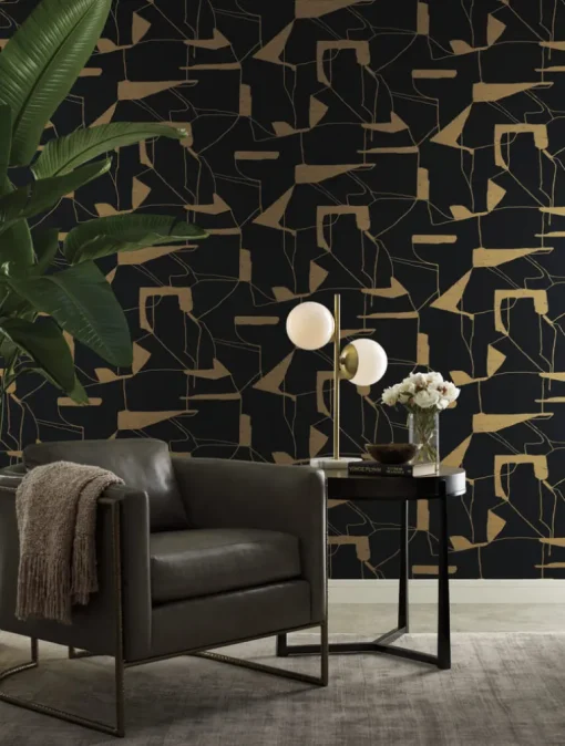 Antonina Vella Modern Metals Abstract Geo Wallpaper - Black & Gold