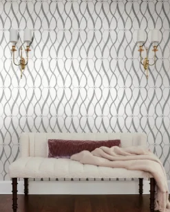Antonina Vella Modern Metals Graceful Geo Wallpaper - White & Silver