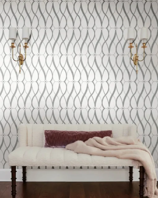 Antonina Vella Modern Metals Graceful Geo Wallpaper - White & Silver