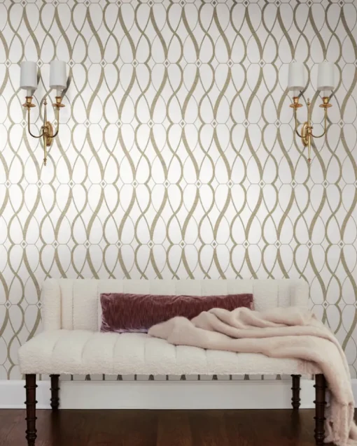 Antonina Vella Modern Metals Graceful Geo Wallpaper - Cream & Gold
