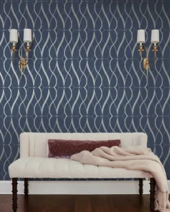 Antonina Vella Modern Metals Graceful Geo Wallpaper - Navy & Silver