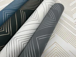 Antonina Vella Modern Metals Polished Chevron Wallpaper - Blue & Silver