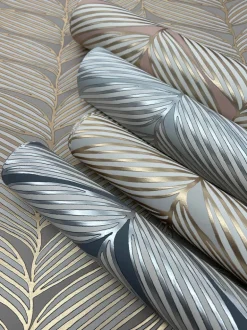 Antonina Vella Modern Metals Luminous Leaves Wallpaper - Charcoal & Silver