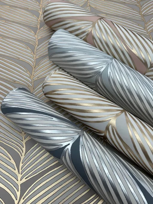 Antonina Vella Modern Metals Luminous Leaves Wallpaper - Charcoal & Silver